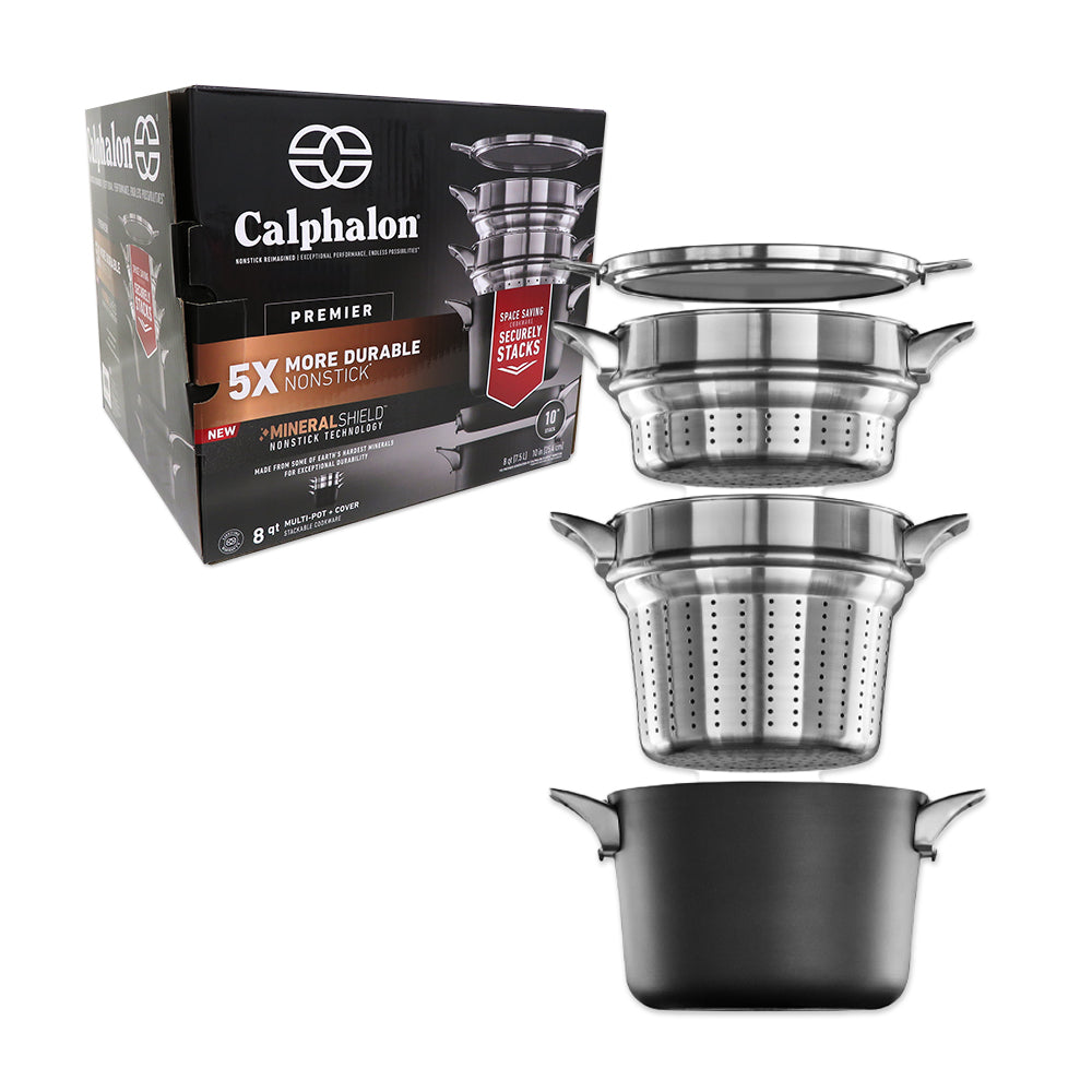 Calphalon Premier® Space Saving 8-Quart Nonstick Multi-Pot with Steamer Inserts + Glass Lid