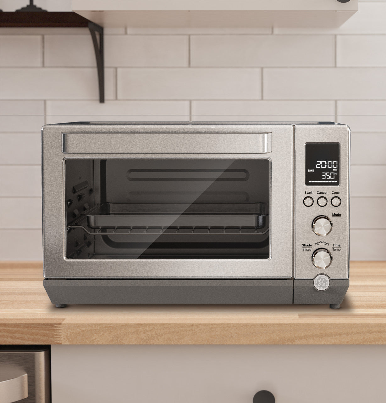 GE Calrod 6-Slice Convection Toaster Oven – with Bake, Broil & Toast Settings, Auto Shutoff, Stainless Steel, Large Capacity (0.88 cu ft), Quartz & Halogen Heating